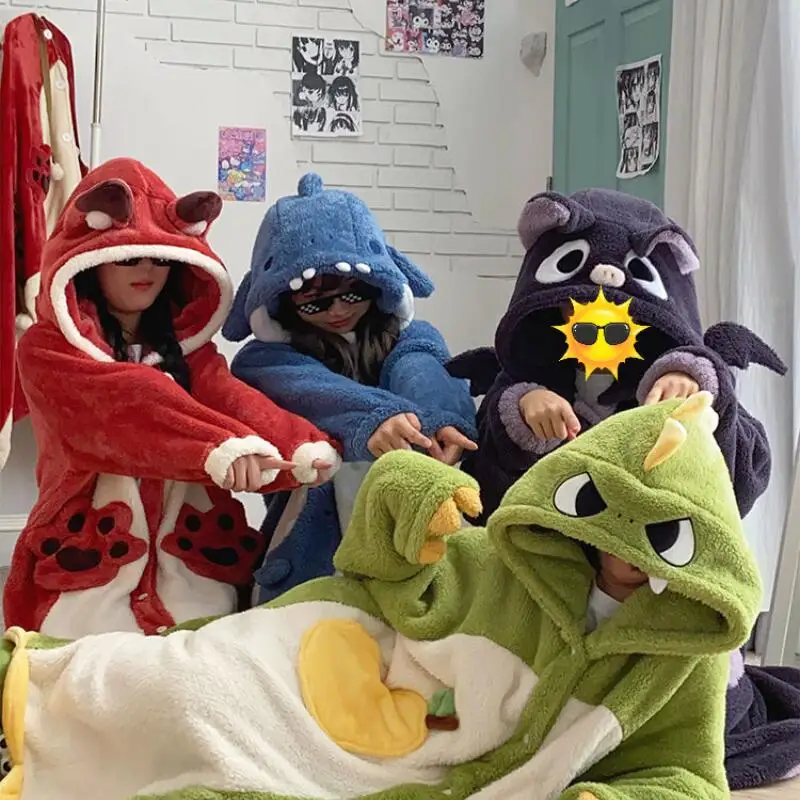

Plush Fleece Nightgown for Women Girl Winter Warm Casual Hooded Nightdress Homewear Cute Anime Fox Cosplay Suit Flannel Pajamas