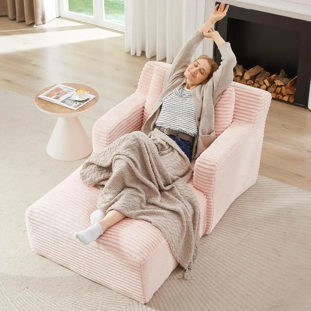 

Oversized Chaise Lounge Chair Indoor, Upholstered Corduroy Sofas with 3 Pillows, Cloud Couch Reading Chairs for Living Room, Dee