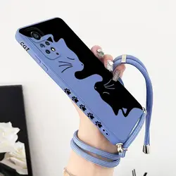 Hug Kitten Crossbody Lanyard Silicone Phone Case For Xiaomi Redmi Note 11 Pro Plus 12Pro Plus 11 11S 10 Pro 12 9S 8 Pro Cover