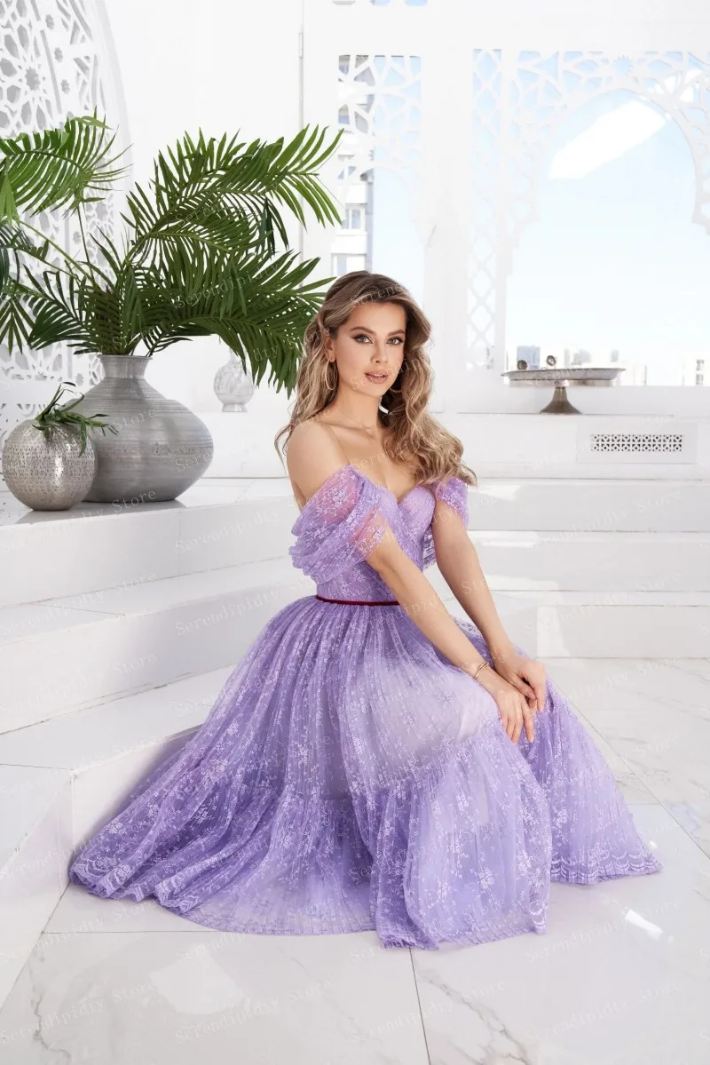 Robe de Soirée Mi-Longue en Dentelle et Tulle pour Fille, Tenue de Bal, Ligne A, Violet, Cocktail, Événement Doux