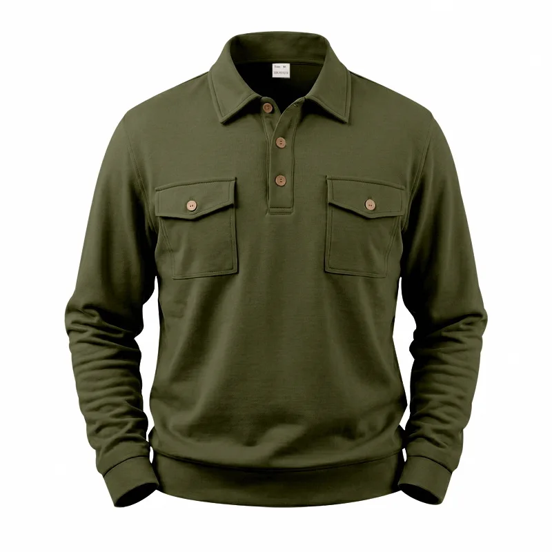 Herbst- und Winter-Herren-POLO-Pullover mit langen Ärmeln, lässigem Kragen, sportlichem Design und mehreren Taschen, Großhandel – Detail 20