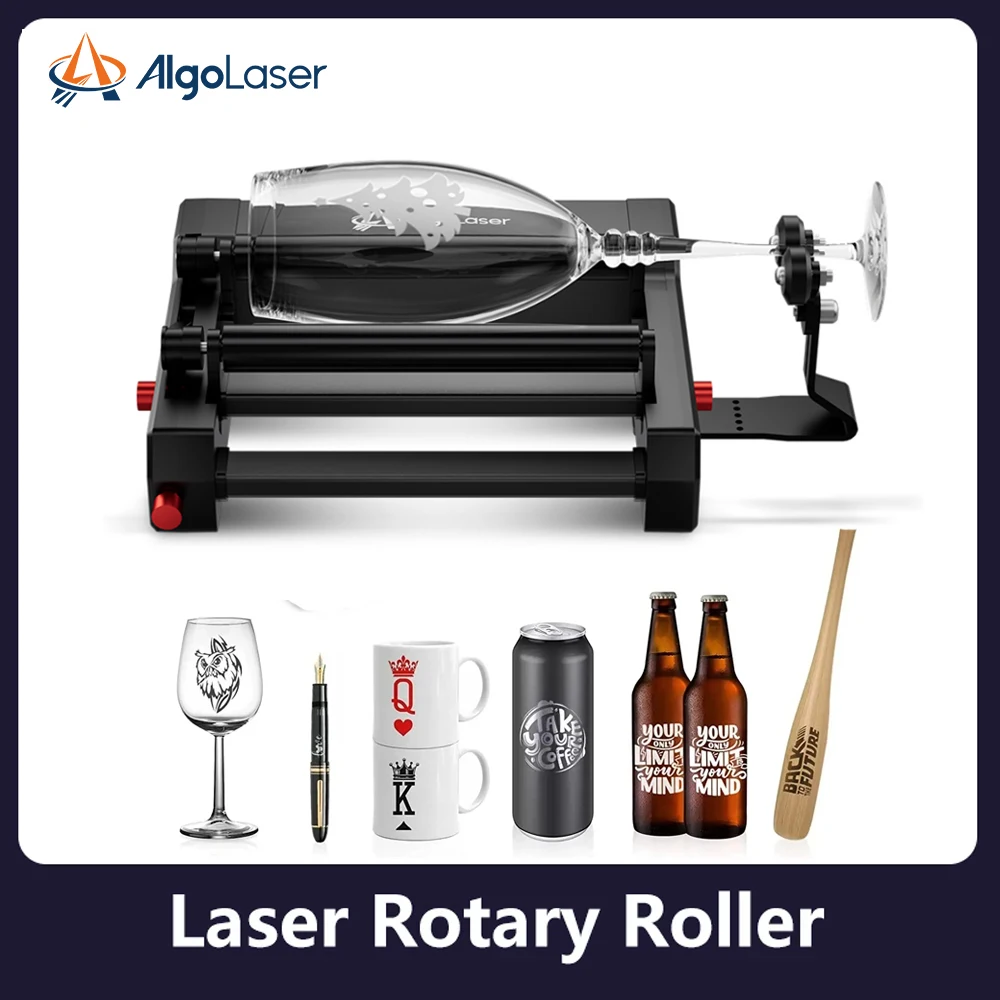 AlgoLaser Laser Rotary Roller Shaft Laser Engraver Y-axis Roller 360° Rotating Engraving Printer for Cylindrical Cans Objects