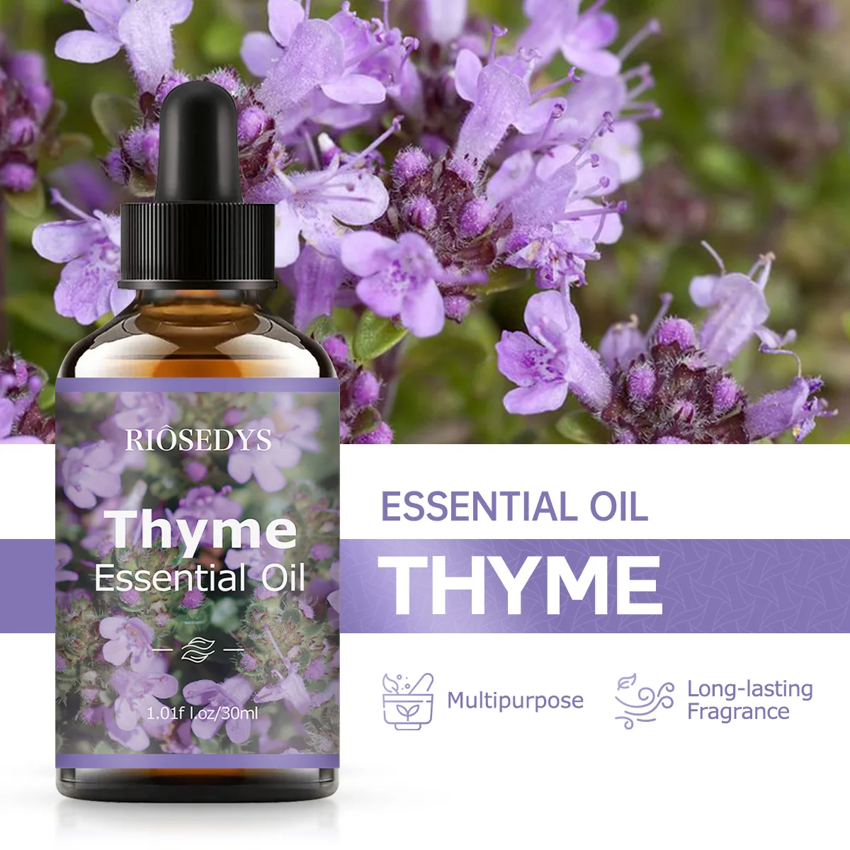 Thyme essential oil, with its floral fragrance, is perfect for aromatherapy and body massage,nourishing and caring for your hair