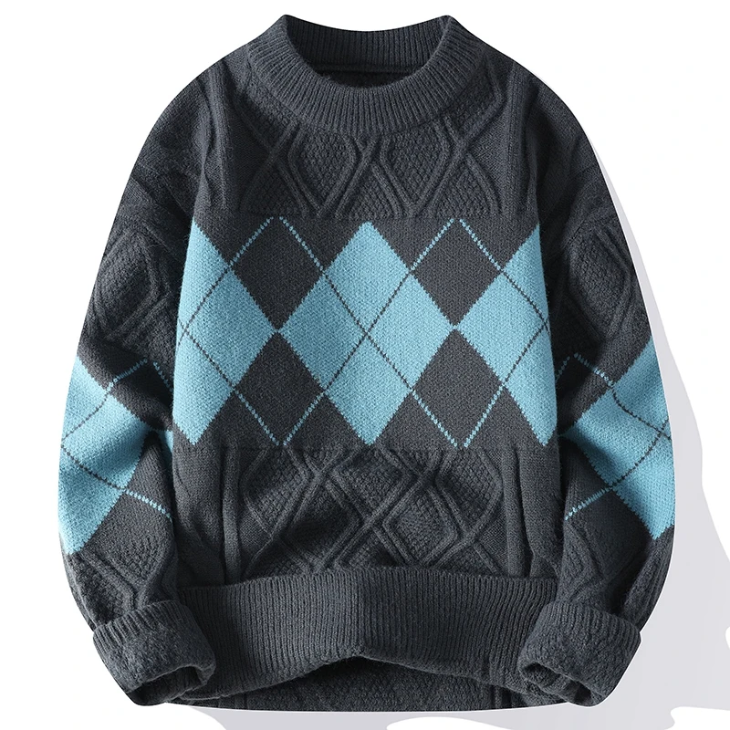 2023 nuovo inverno spesso caldo Vintage Argyle Cashmere maglione uomo di fascia alta coreano Mens maglioni dolcevita Pullover uomo maglieria