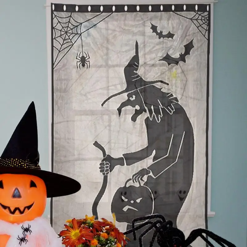 Rideau de Porte en Dentelle Effrayant d'Halloween, Design de Sorcière, Fournitures de ixde Vacances, Décorations de Fenêtre, Importation x 210cm