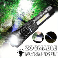Super Bright LED COB Flashlight USB Rechargeable，telescopic Zoom Torch for Outdoor, Camping, Fishing, Emergency & Work Lighting