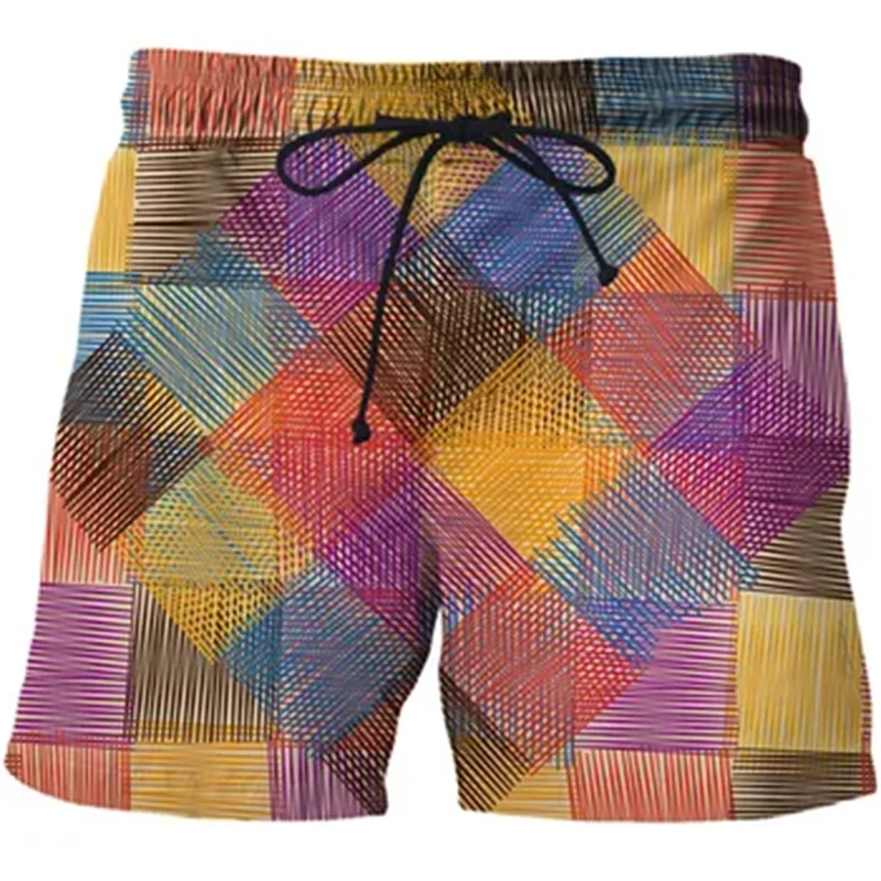 Plaid Patchwork Print Beach Shorts For Men Casual Street Outdoor Sports Short Pants Colorful Patch Graphic Summer Popular Pantie