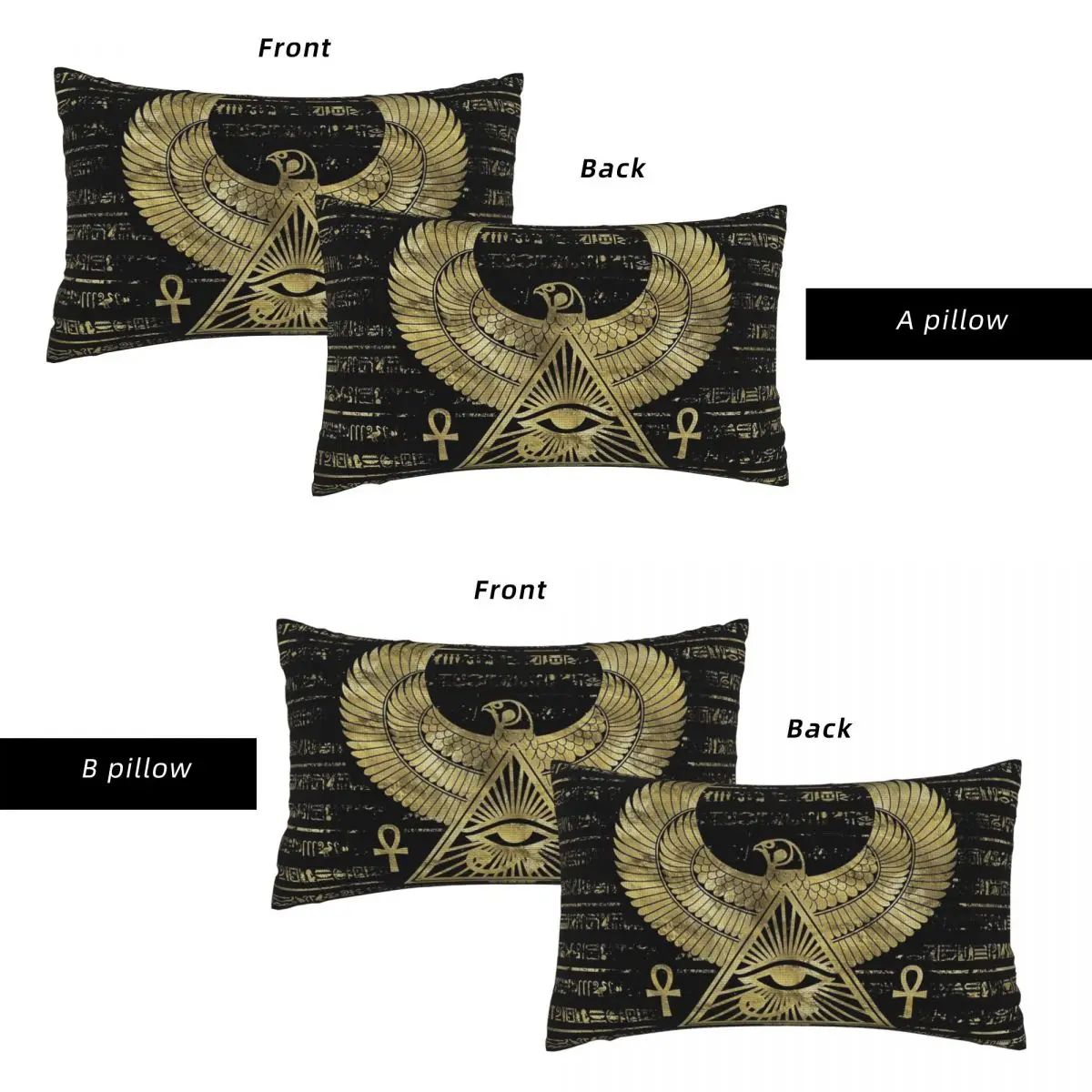 

Египетская наволочка с изображением Глаза Гора (Ваджет) из золота и черного льна, прямоугольная, для спальни, домашнего декора, для комфортного сна, декоративная наволочка для подушки