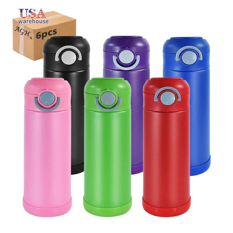 

6pcs mixed colors 12oz 350ml Stainless Steel Insulated Powder Coated Kids Water Bottle With Flip Top Cover He