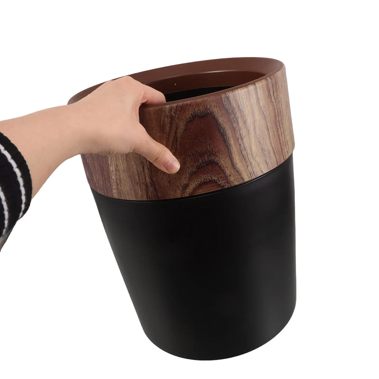 

Wood Grain Plastic Trash Can 14L Round Rustic Bathroom Kitchen Garbage Bin Farmhouse Decorative Office Bedroom Waste Basket