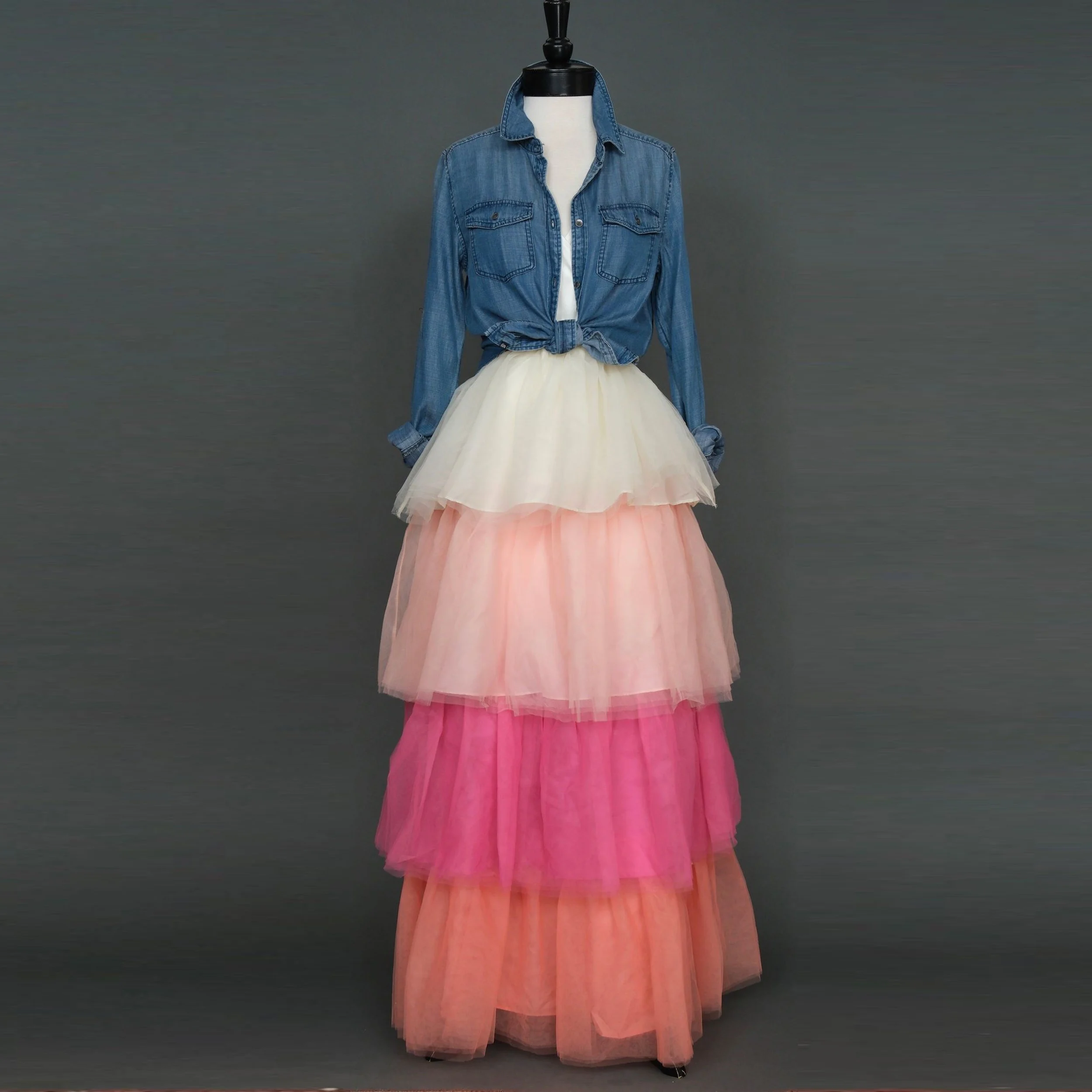 

Colorful Tiered Tulle Women Skirt Elastic High Waist A Line Maxi Skirt To Party Girls Formal Wear Lady Skirt