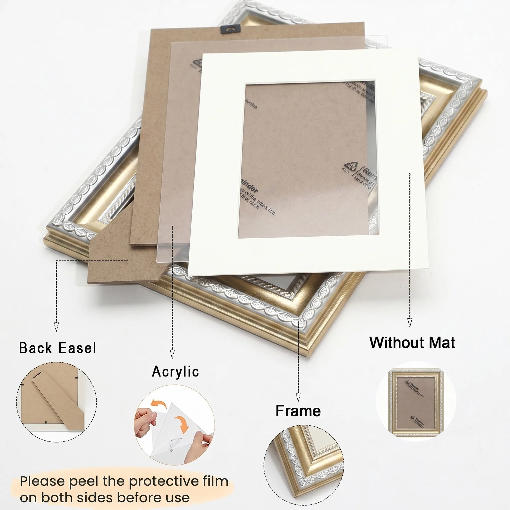 2 Pack Antique Two-Tone Picture Frames With Mat