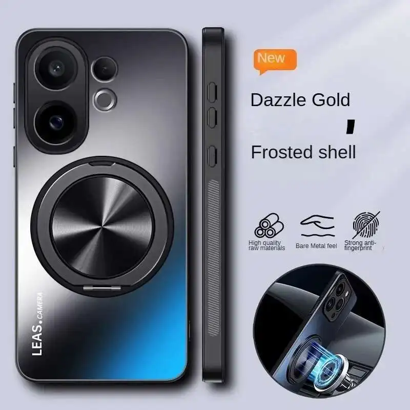 

For VIVO X200 FE Matte Bumper Camera Protective Cover for VIVO x200FE AG Frosted Magnetic Ring Stand Holder Case