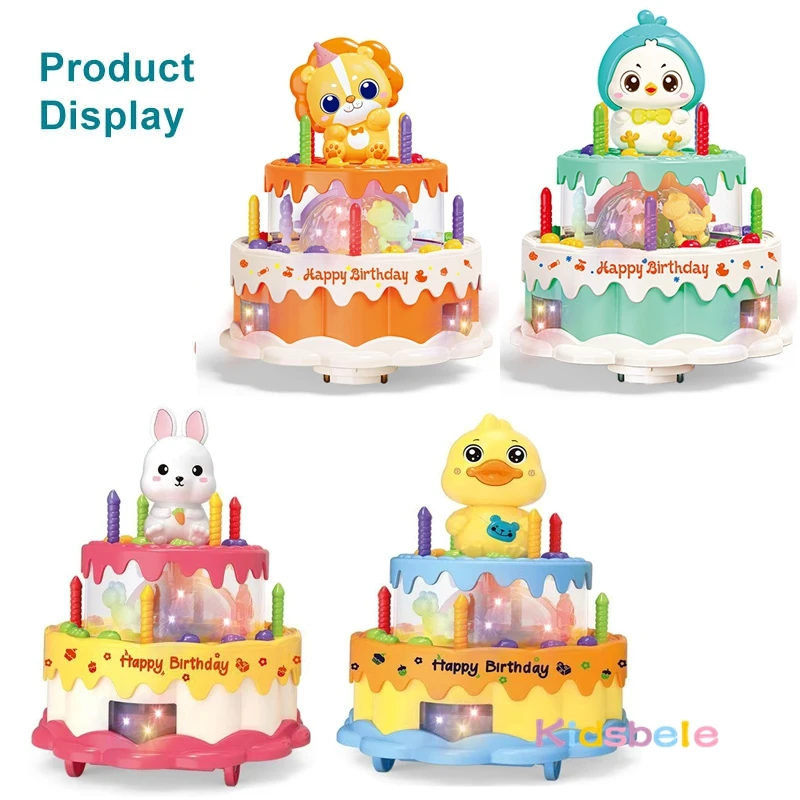Electric Birthday Cake Toy With Lights & Music Toddlers Perfect Gift with Rotating Wheels Toy Cute Simulation Walking Cake Toy