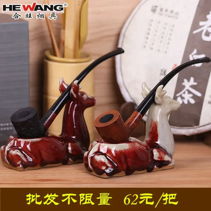 Classic Black Smoking Pipe Wood Pipe 3mm filter Handmade Tobacco Pipe Random Engraved Pipe free tools set