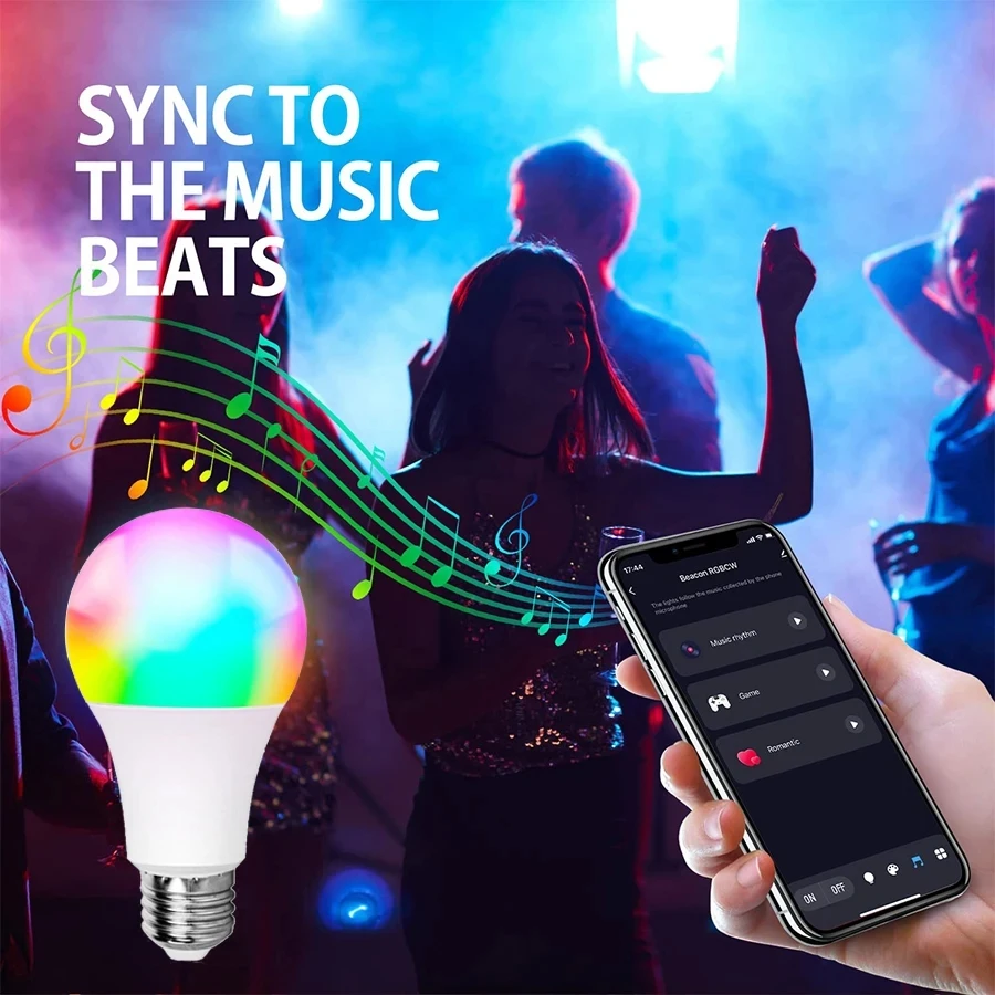 

Умная Bluetooth-лампа E27, 15 Вт, управление через приложение