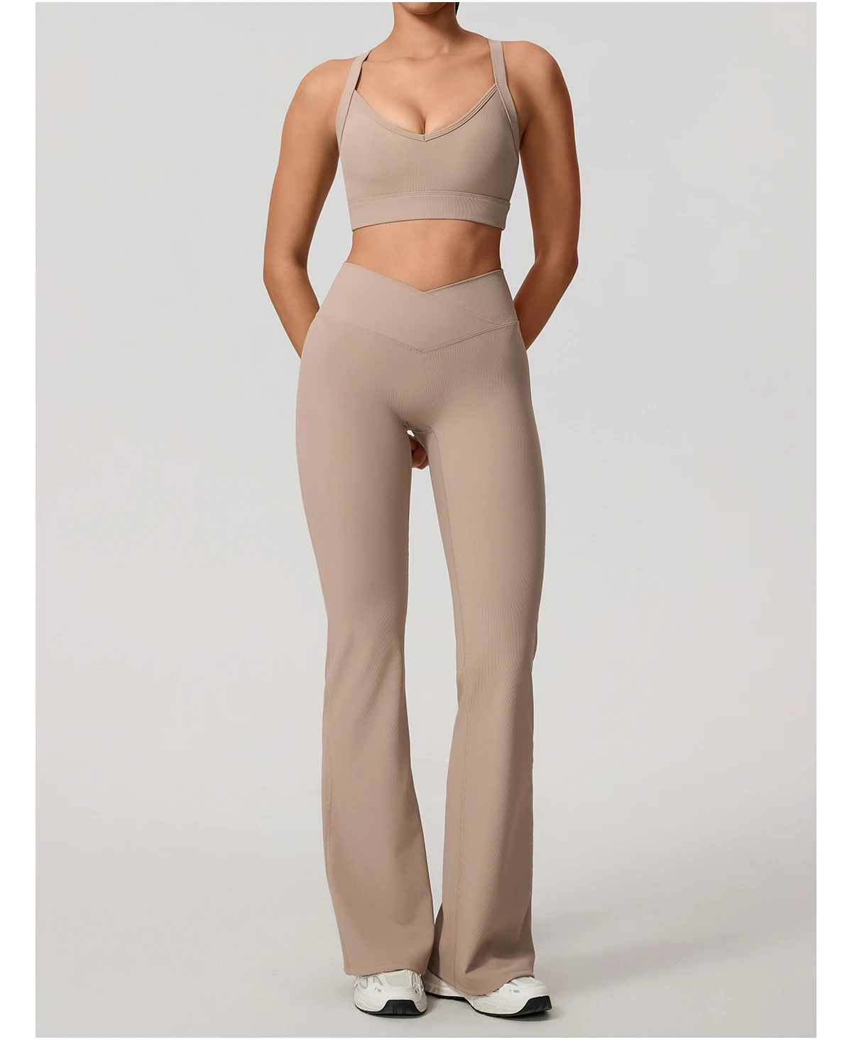 Sommer Damen Geripptes Gym Schnelltrocknendes Zweiteiler-Set Nahtloses Sport-Yoga-Set für Frauen Outdoor 2-teiliges Po-Lifting Sportoutfit – Detail 19