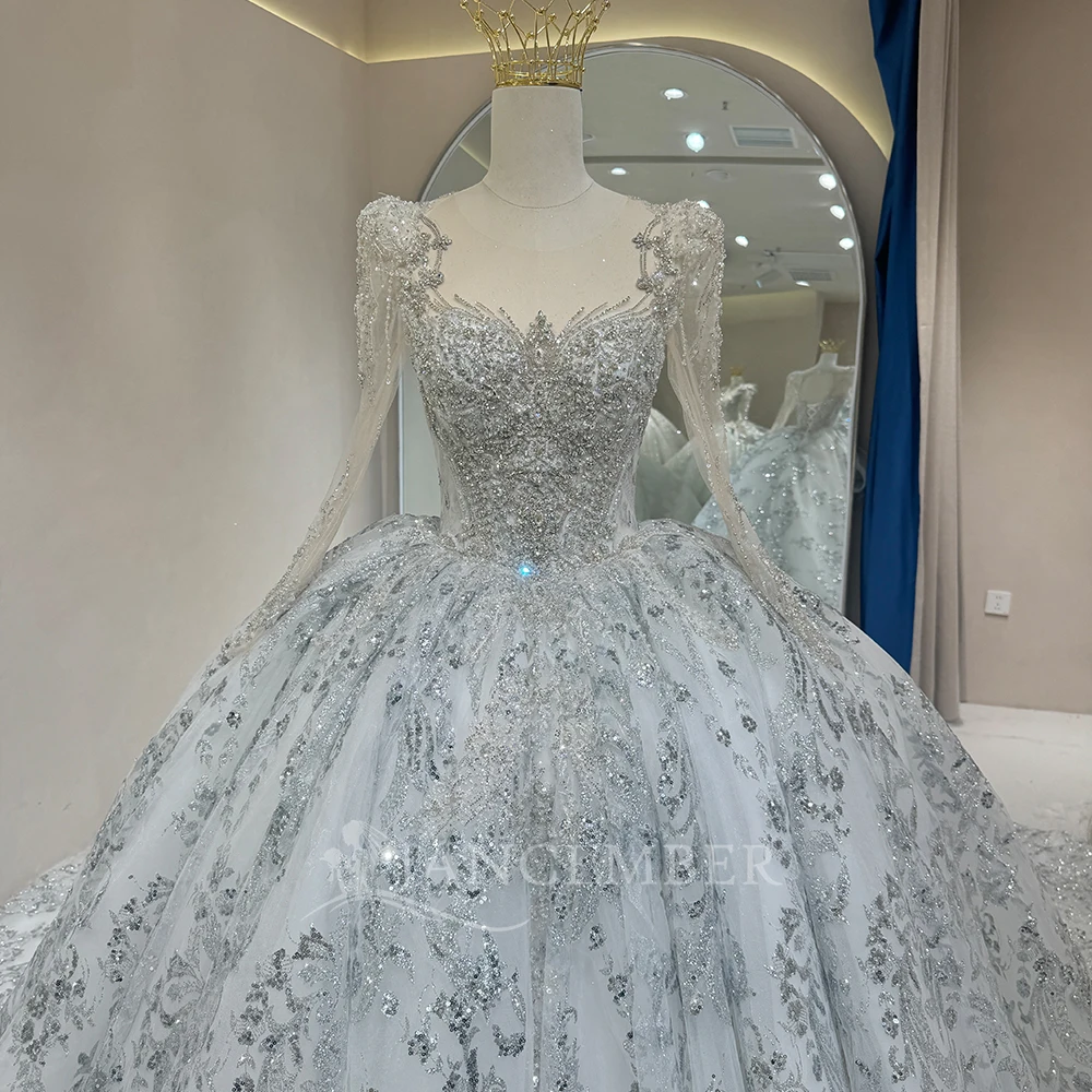 فساتين زفاف مخصصة ترتر فستاين سهرة/فساتين الحفلات الزفاف س الرقبة طويلة الأكمام الدانتيل حتى الظهر الأميرة فستان عروس Vestido De Noiva