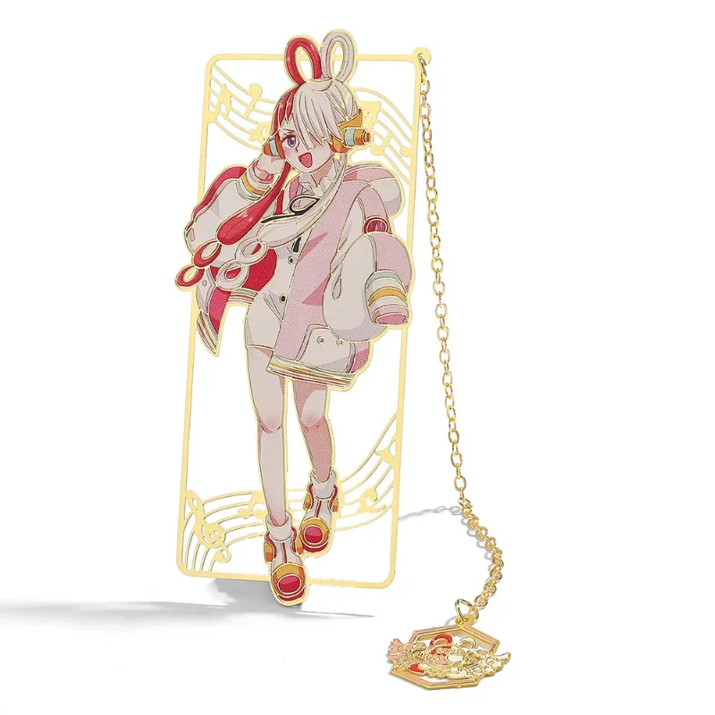 Marcapáginas de libros de una pieza de Luffy Shanks Uta, marcapáginas de Metal de latón de Anime para amantes de los libros, colección de Fans de regalo, papelería, suministros escolares