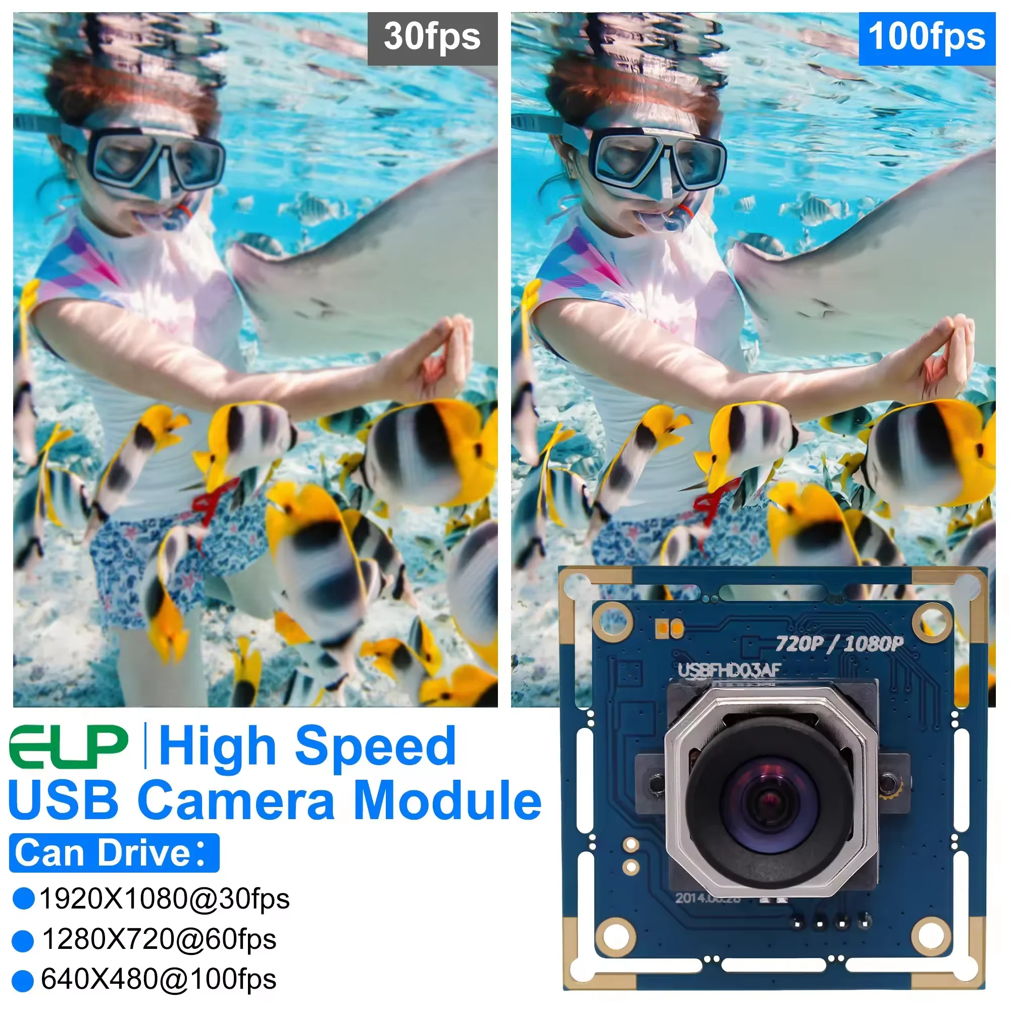 ELP 1080P 30fps UVC Micro Autofocus USB Camera Module, CMOS OV2710 HD Industrial Camera with Wide Angle No Distortion Lens
