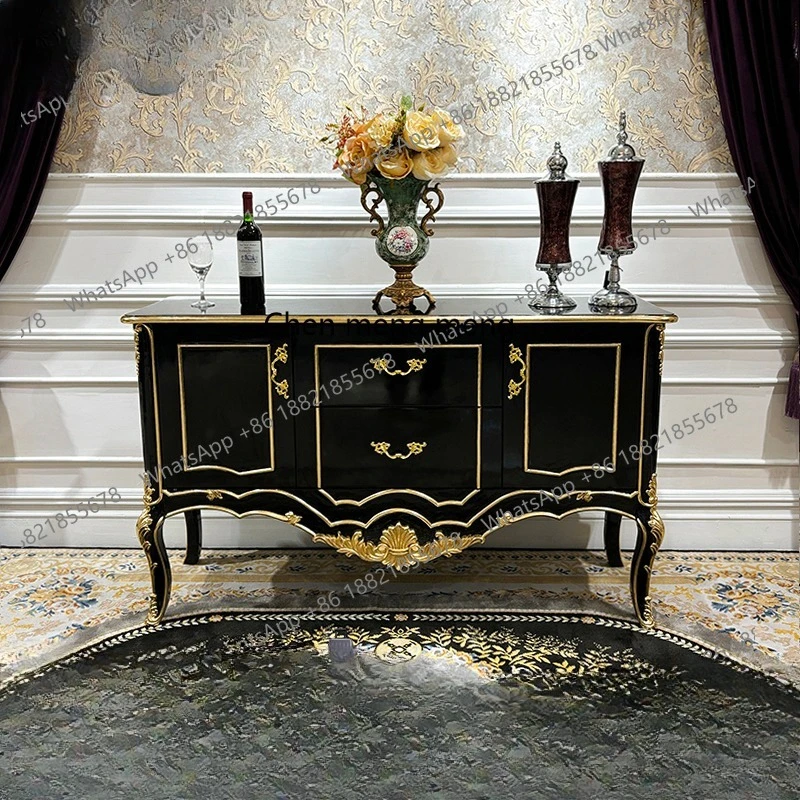 

French solid wood dining side cabinet European luxury court entrance cabinet restaurant storage tea cabinet