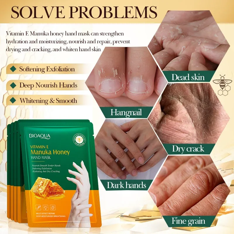 

5/10 Pairs Honey Exfoliating Hand Mask Hand Pedicure Remove Dead Skin Moisturizing Hand Exfoliator HandMasks Skin Care