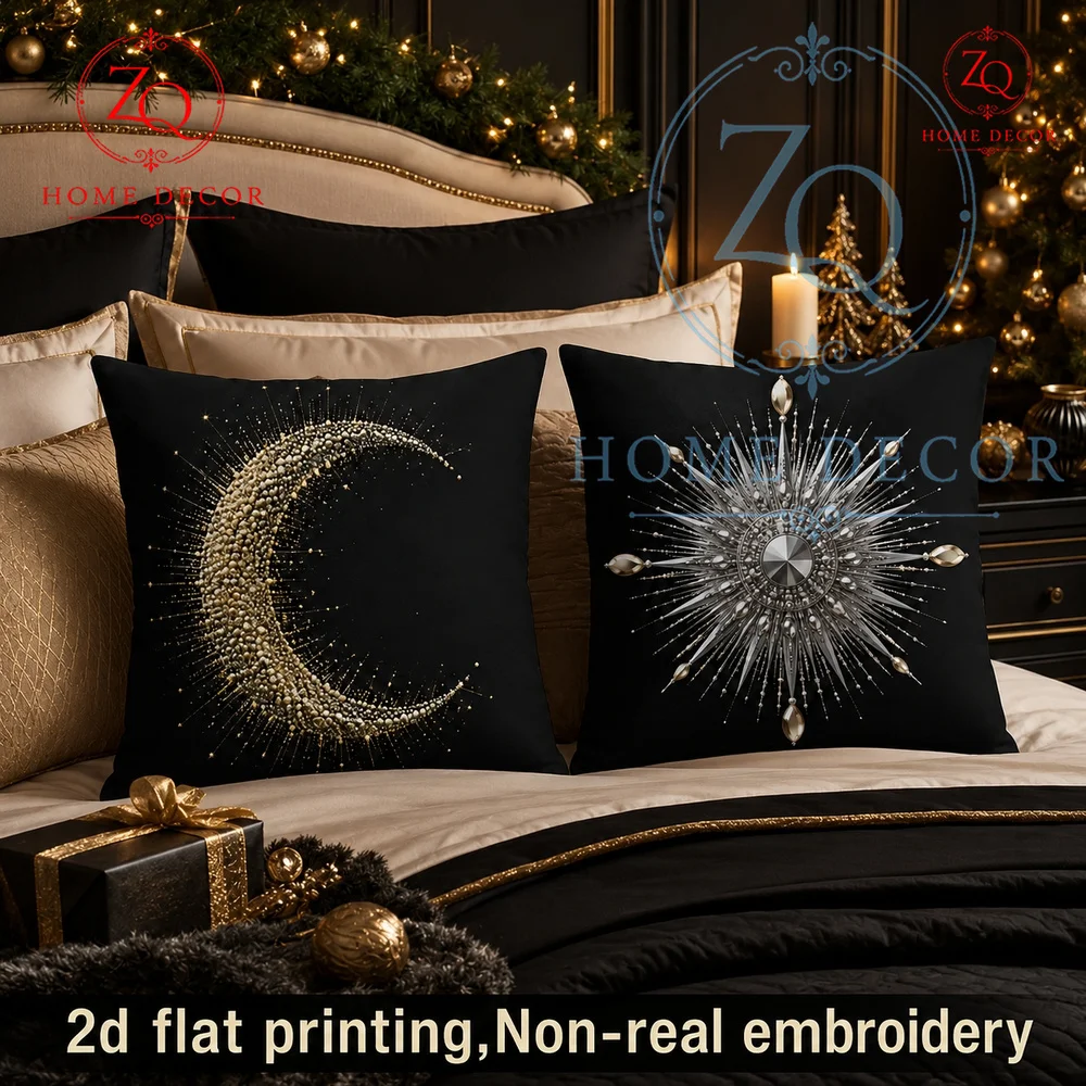 Luxury Black Gold Silver Moon Sun Throw Pillow Covers Boho Celestial Decor Cushion Cases  Christmas Home Decoration