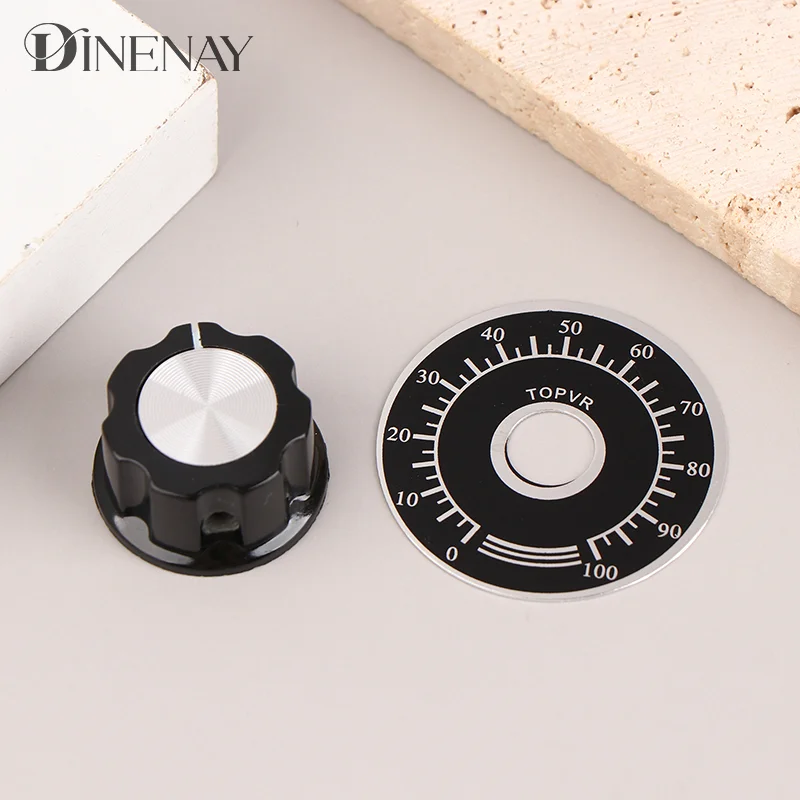 1Set Rotary Potentiometer Digital Dial For A03 Bakelite Knob With Scale Plate Sheet Scale Digital Potentiometer Knob