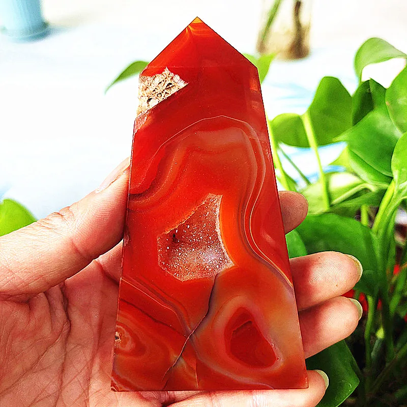 Pietra naturale agata rossa Geode Druzy Crystal Tower Point Home Decor bacchetta stregoneria meditazione Reiki Chakra cristalli curativi