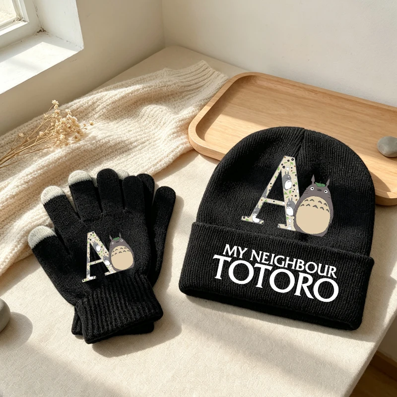 Totoro Kids Gloves Winter Hat 2pcs Set Girl Boy Beanies Casual Hat Knitted Winter Cap Gloves Anime Cartoon Bonnet Xmas Gift 2026