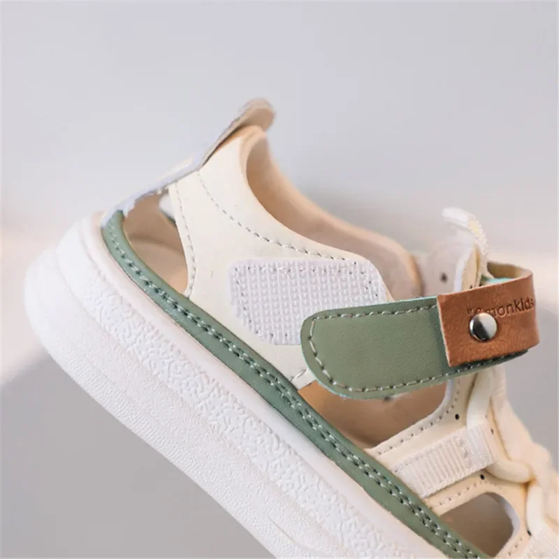 2023 New Summer Baby Shoes For Boys Leather Cut-outs Girls Sandals Soft Sole Kids Beach Shoes Fashion Toddler Sandals 15-25