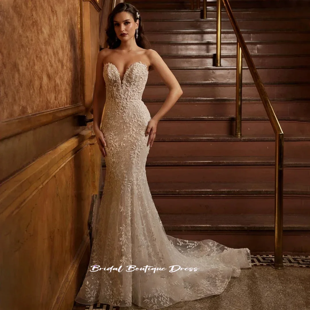 Personalizado requintado mangas sereia vestidos de casamento para mulheres rendas apliques sem alças alças cintas de espaguete vestidos de novi