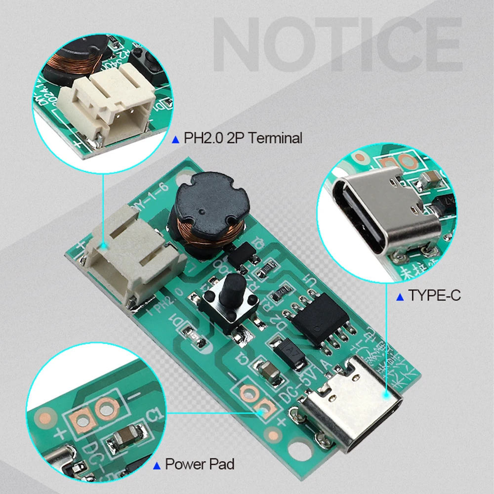 DC 5V 1.5-2W Mini Single Jet Humidifier Misting Module Ultrasonic Atomization Driver Board Type-C Interface