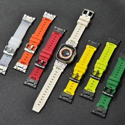 Silicone Strap for Apple Watch Band 49mm 45mm 44mm 42mm Metal Connector Sports Bracelet for IWatch Ultra 2 Series 9 8 7 6 SE 5 4