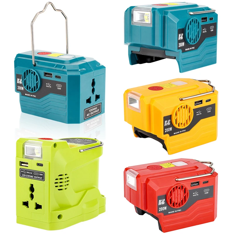 

Portable Power Inverter with hook for Makita/Dewalt/Bosch/Milwaukee/Ryobi 18V 20V Lithium Battery with USB and Type-c Port