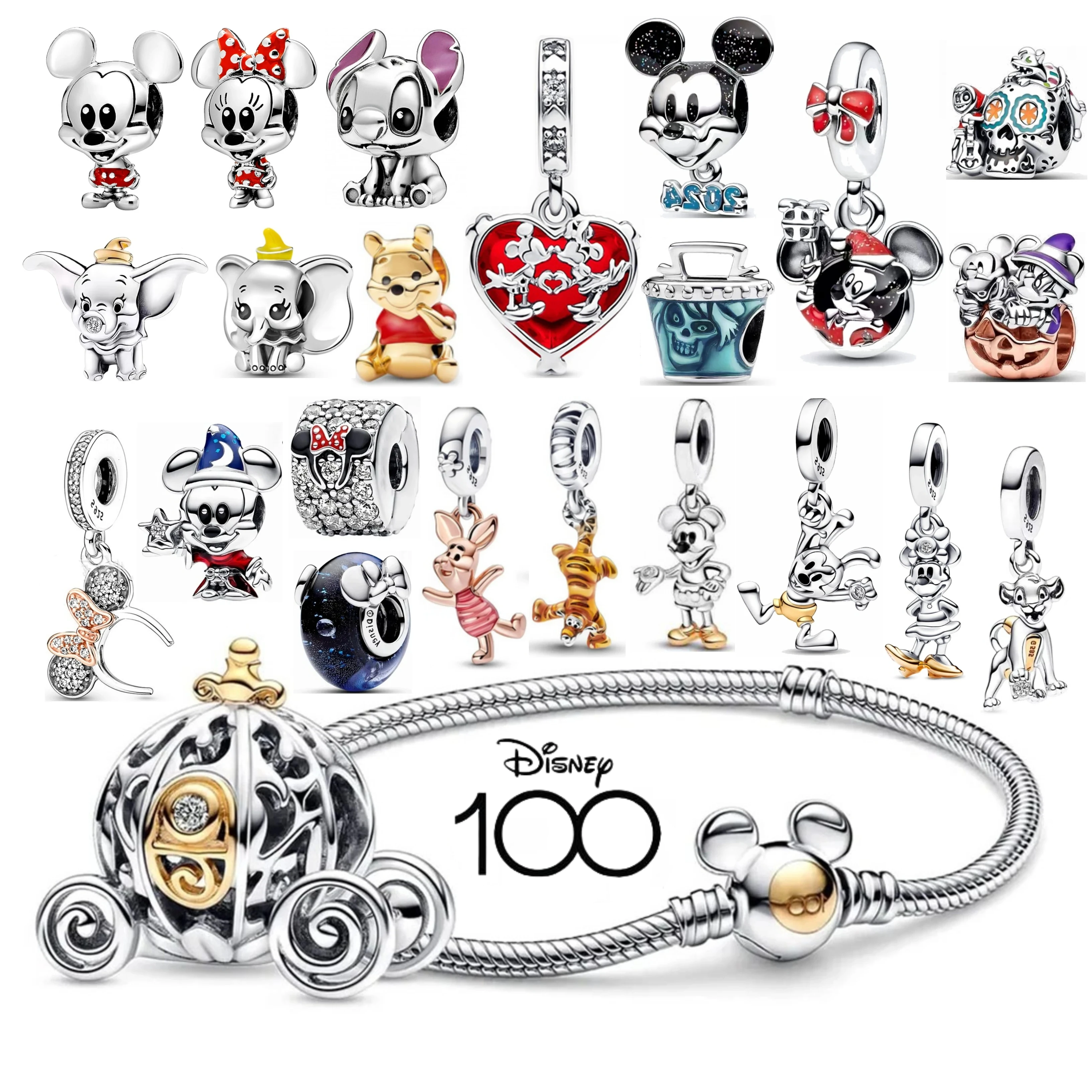 

100th Disney Mickey Stitch Charm Minnie Beads Suitable For Pandora Original Bracelets FatTonny Pendant Christmas Jewelry Gift