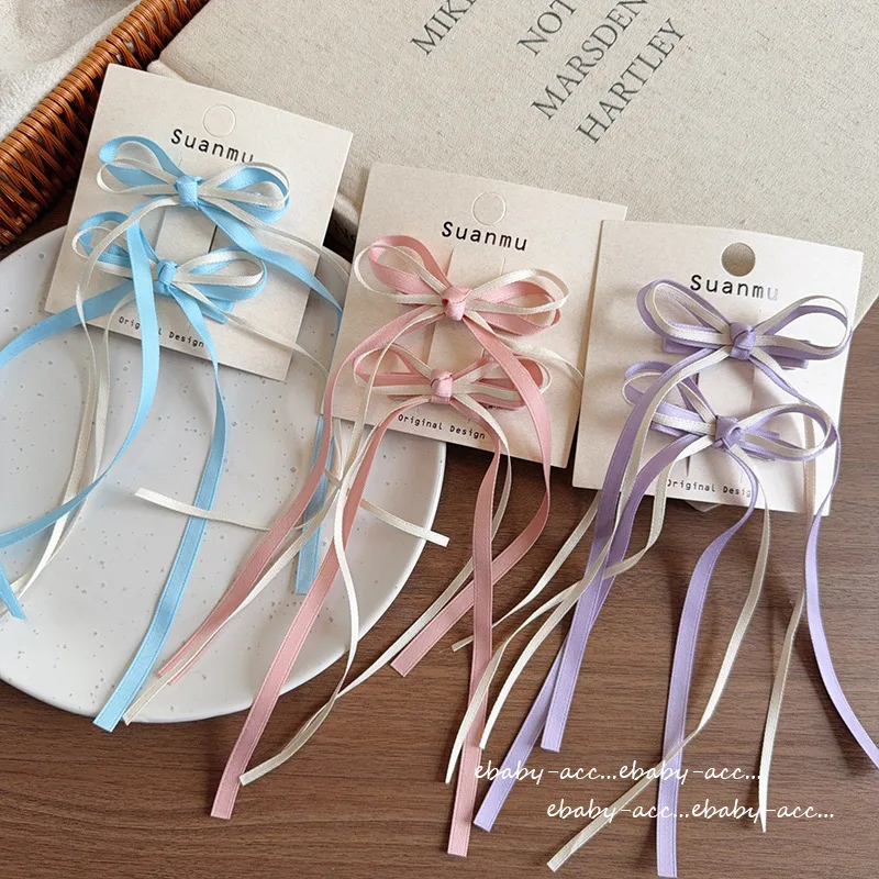 Hair Clips Lightweight Satin Korean Style Long Streamer Bow Duckbill Clips Adorable Girls Casual Side Hair Decor Accessories
