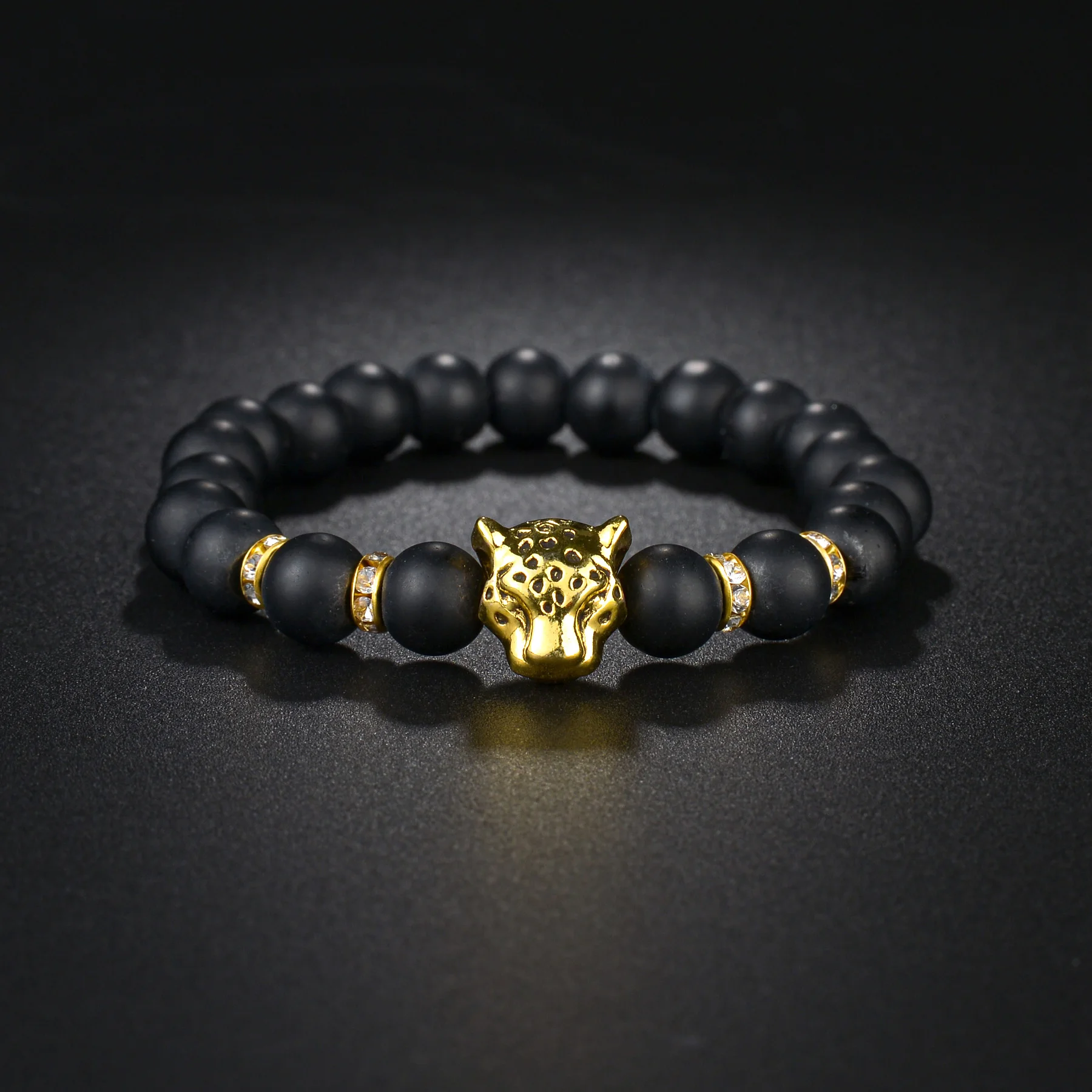 8mm Beads Leopard Lion Head Hematite Bracelet & Bangles Natural Black Stone Charms Bracelets for Women Men Yoga Jewelry Wholesal