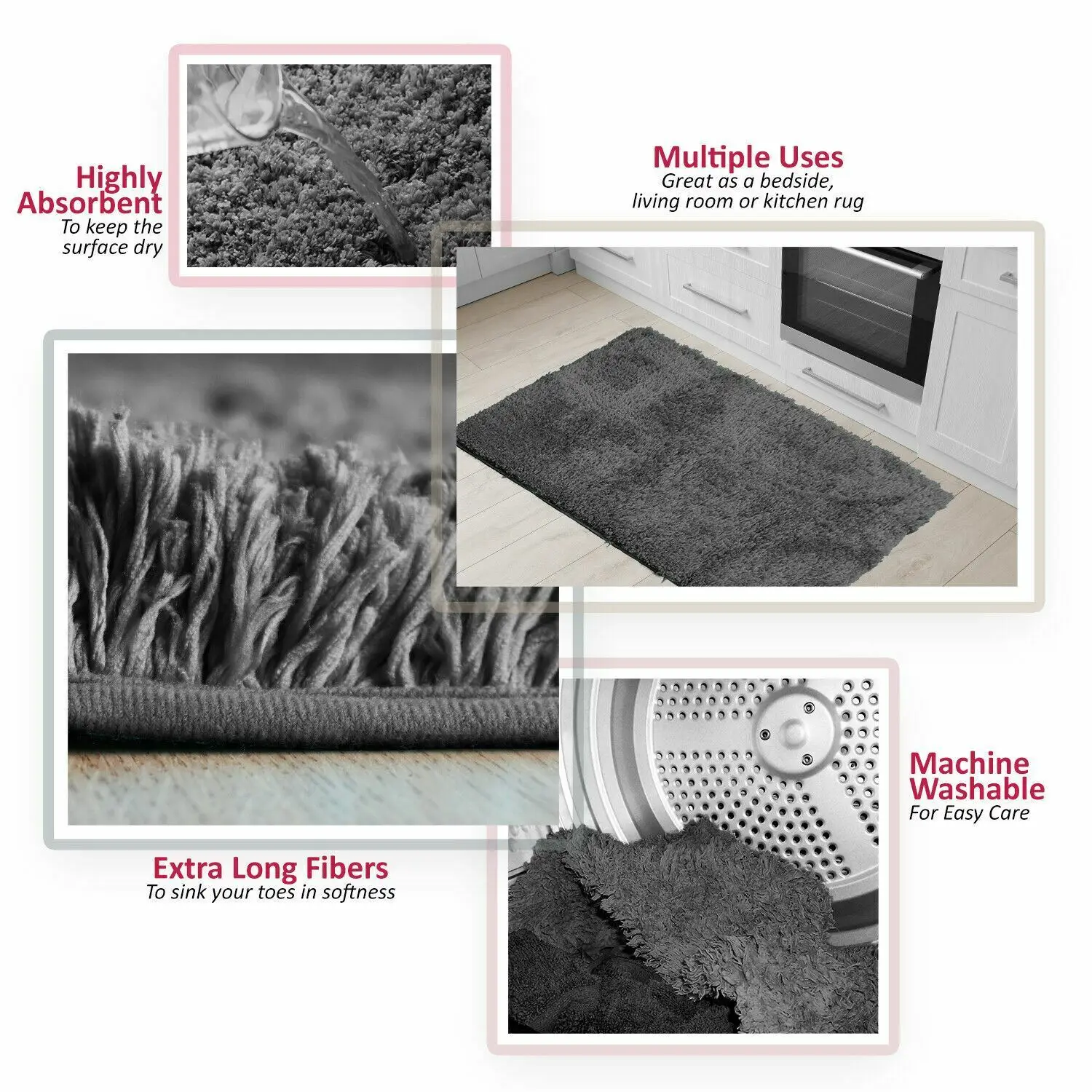 

Fluffy Rugs Anti-Skid Shaggy Area Rug Super Soft Cozy Bathroom Floor Mat Carpet