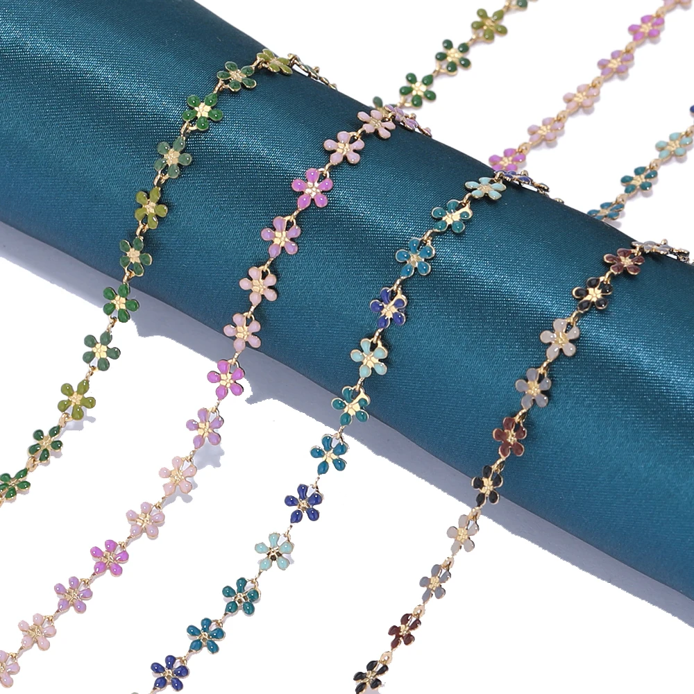 1 Meter Stainless Steel 6mm Enamel Colorful Daisy Flower Chains for Jewelry Making DIY Women Anklet Bracelet Necklaces Supplies