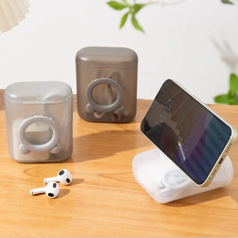 Portable with Cover, Data Cable, Storage Box, Multi-function, Transparent Dustproof Storage Box with Mobile Phone Holder