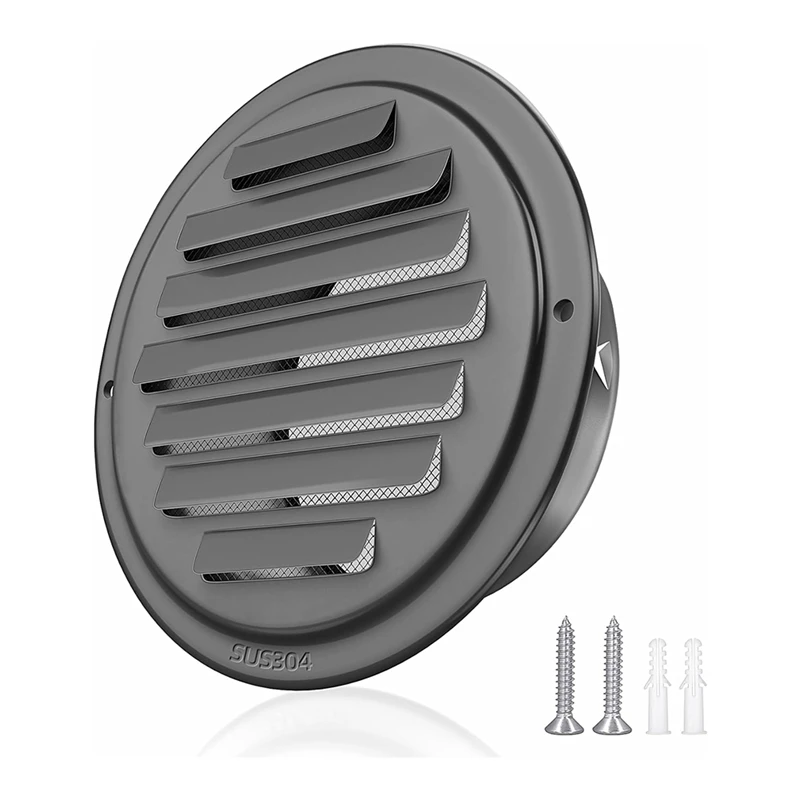 

4Inch 304 Stainless Steel Air Vents, Louvered Grille Cover Vent Hood Flat Ducting Ventilation Air Vent Wall Air Outlet