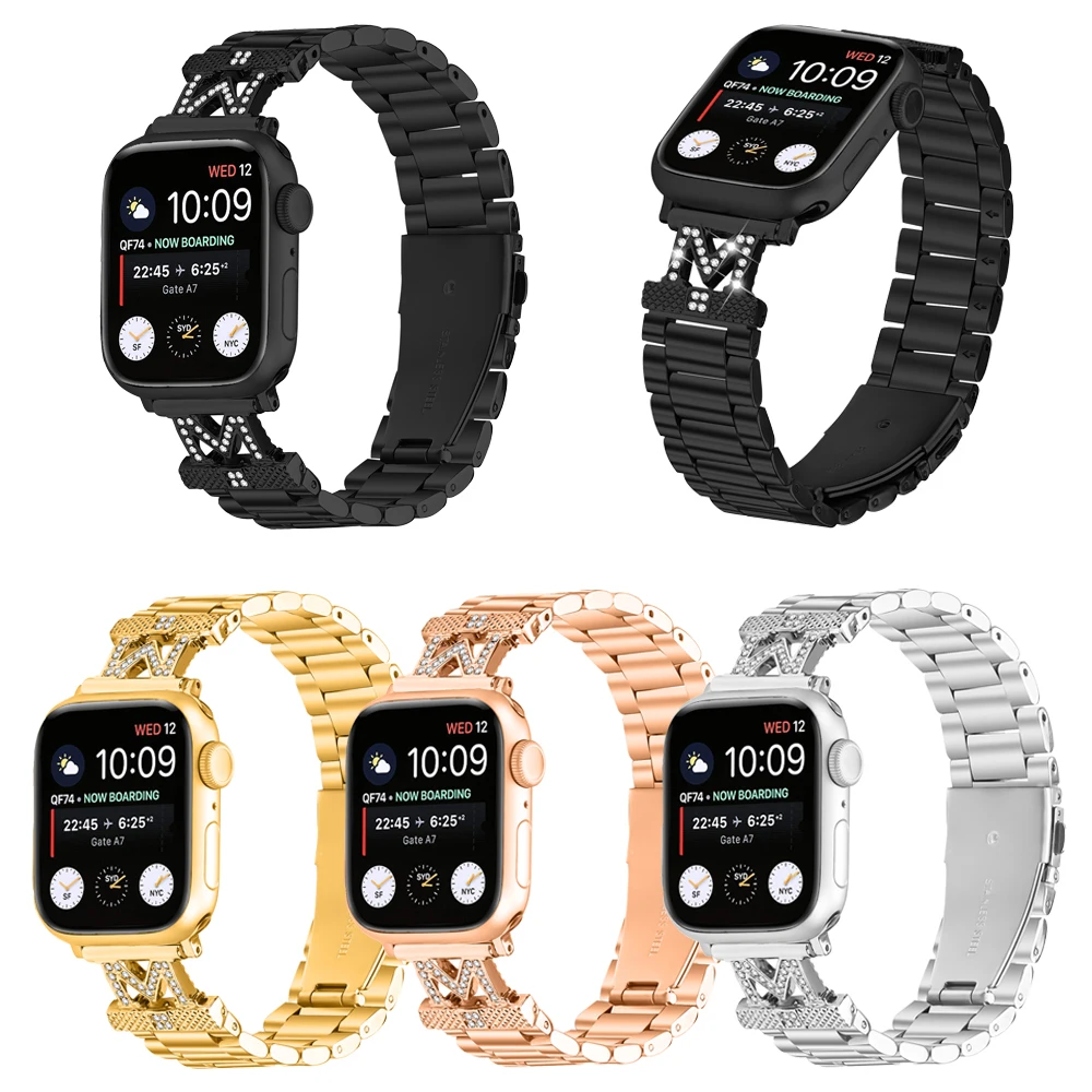 Diamond Stainless Steel Strap for Apple Watch Band 46mm 49 40 44 42 41 45mm Metal Bracelet IWatch Ultra2 Series 10 9 8 7 SE 6 5