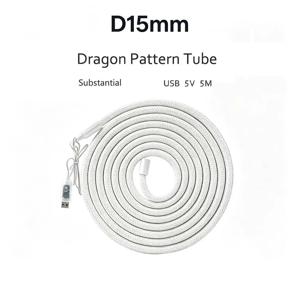USB 5V WS2812 D15mm Flexible Neon Tube, Dragon Pattern RGB LED Neon Light With 24 Keys Remote Control, Reliable Bendable Neon St