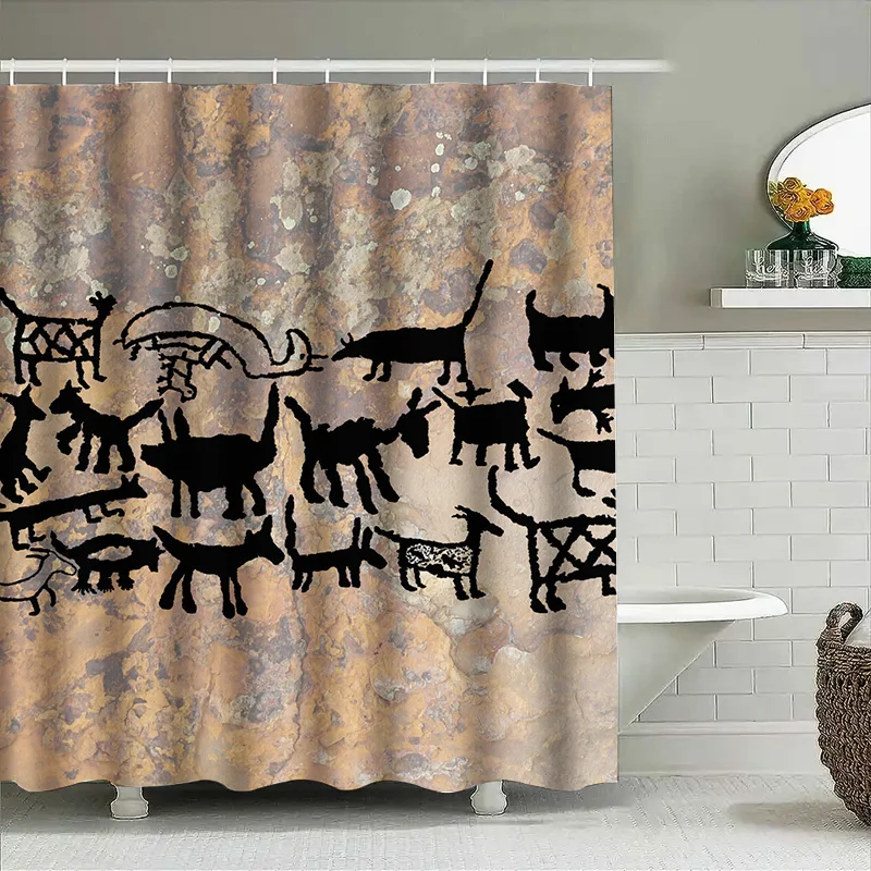GAELuxurious Tenda da doccia con stampa animalier Design silhouette nera per la decorazione del bagno Tessuto resistente Lin da bagno impermeabile