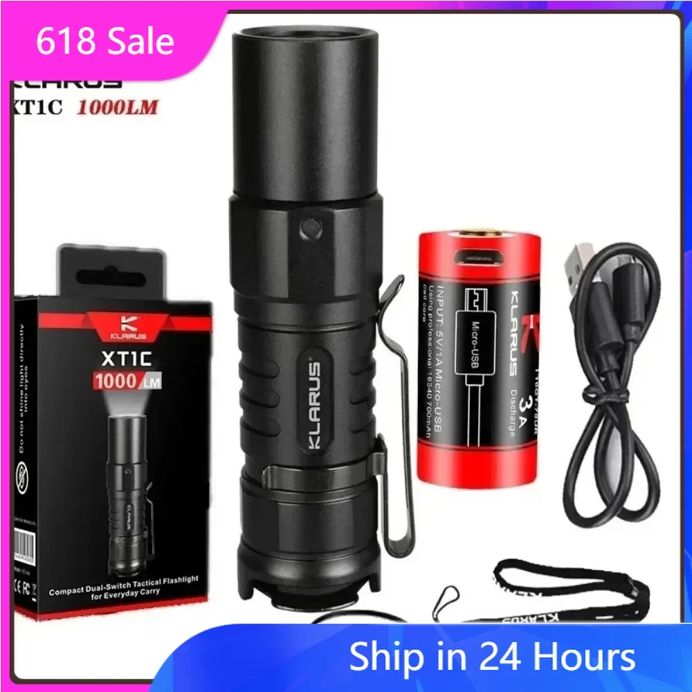 

KLARUS XT1C Mini Flashlight Rechargeable 1000Llumens Compact Dual-Switch Tactical Torch With 16340 Battery