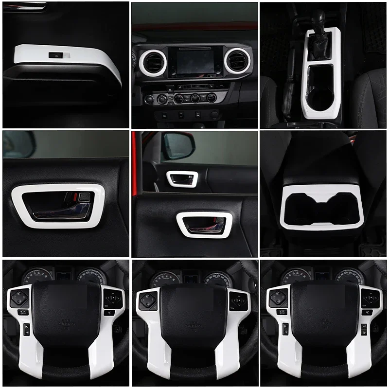 

For Toyota Tacoma 16-2022 ABS White Car Gear Dashboard Steering Wheel Air Conditioner Outlet Frame Trim Sticker Car Accessories