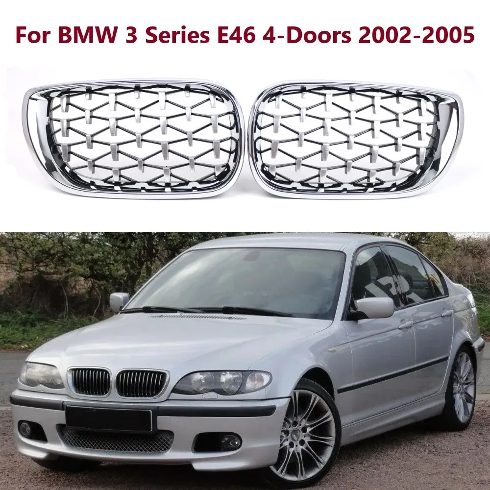 

Для BMW E46 4-дверный туристический седан 2002-2005 пара хромированный серебристый автомобильный передний бампер капот алмазная решетка почек гоночная решетка