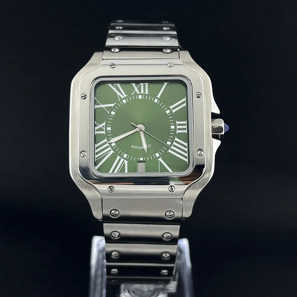 Nuevo reloj NH35 para hombre, caja cuadrada, esfera romana, fecha a las 6 en punto, esfera adecuada para reloj con movimiento NH35