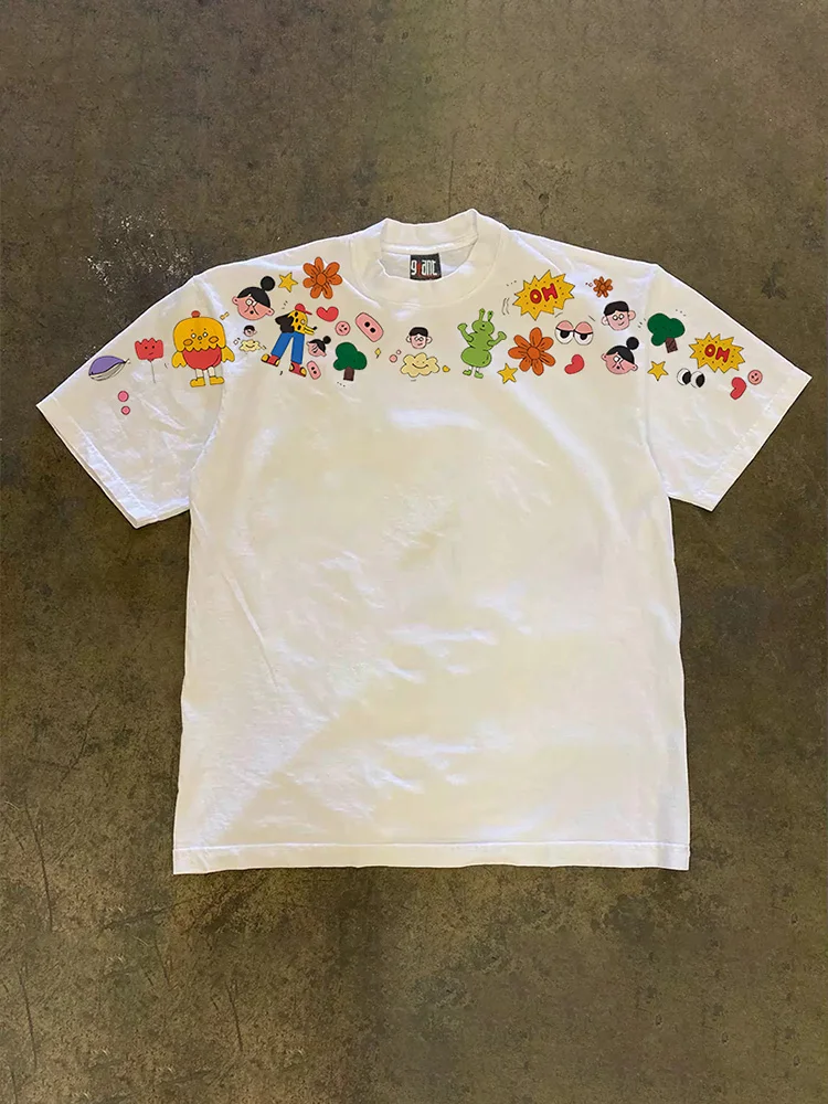 Loose Fit Short Sleeve T-Shirt Pure Cotton Double Thread Women's Style Heavyweight Couple's Tee Casual Summer Fashion